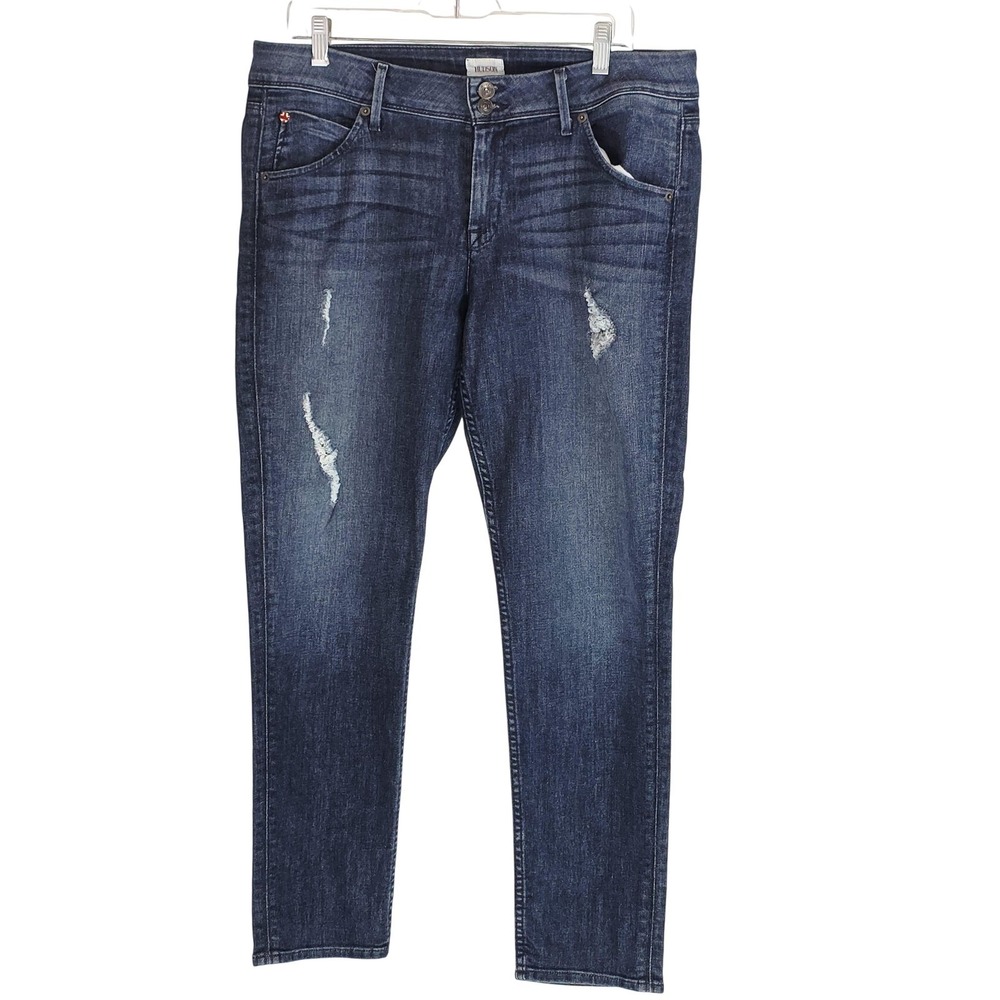 Hudson Collin Flap Jeans Womens 32 Blue Mid‎ Rise Skinny Ankle Distressed Denim